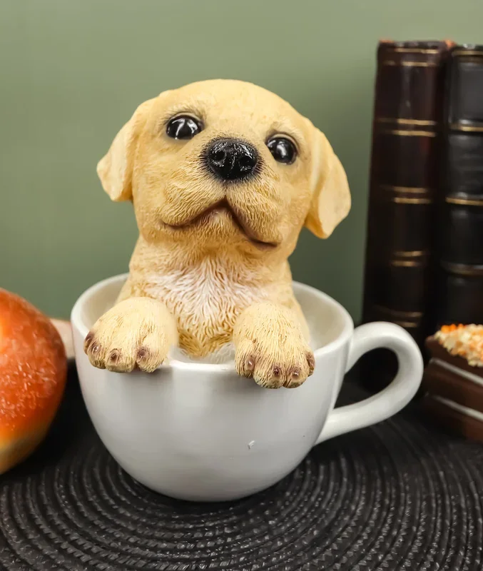 Ebros Realistic Adorable Golden Labrador Puppy in Teacup Statue 6″H
