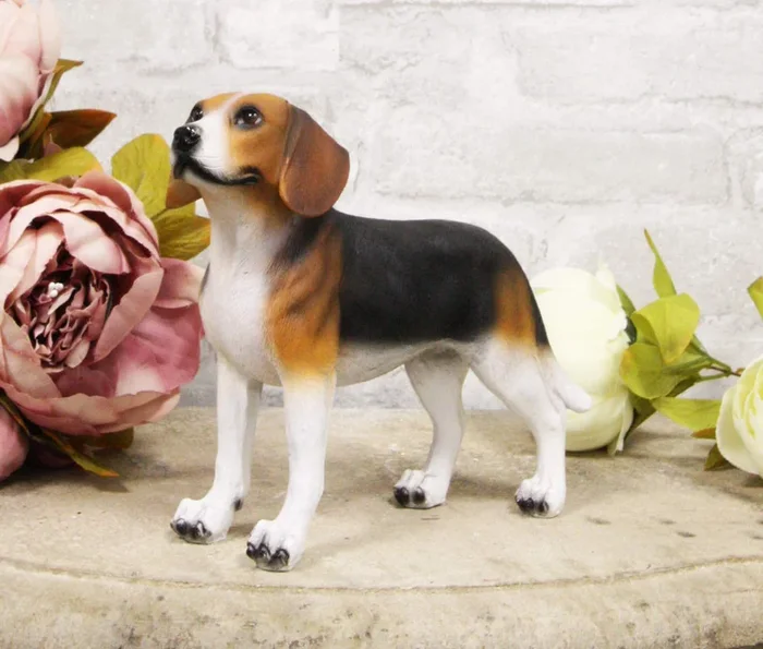 Ebros Realistic Adorable Tri Color Beagle Dog Figurine 7.75″ Long Beagles Puppy Dogs Pet Memorial Collectible Decor Statue with Glass Eyes
