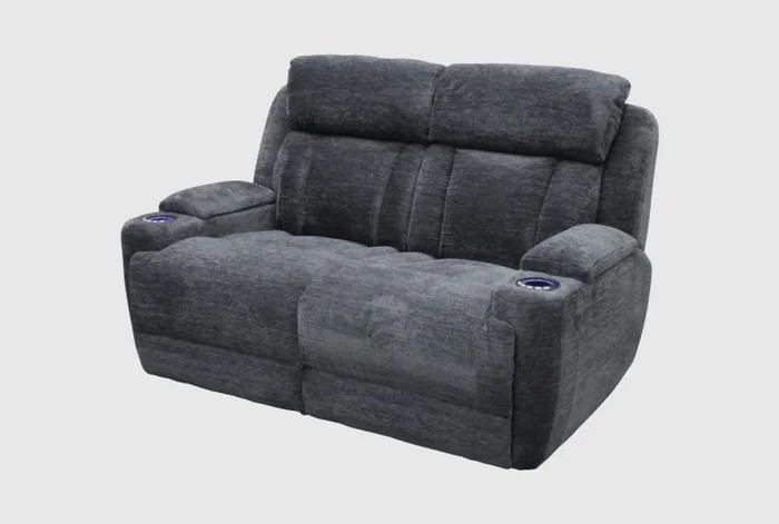 Elisa Charcoal Grey Polyester 65″ Power Reclining Loveseat With Power Headrest Cupholders & USB