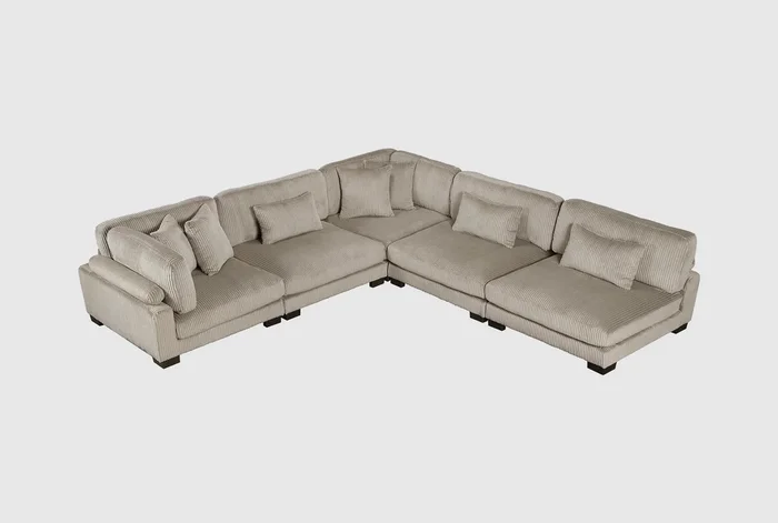 Ellery Brown Corduroy 5-Piece Modular Sectional | Fabric | Reversible | Loose Reversible Back