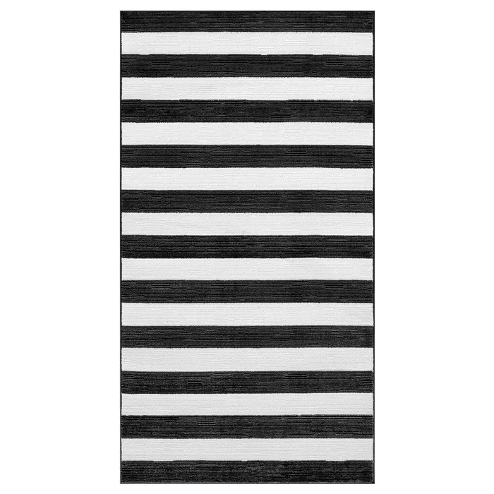 ELSYSTEM Rug, low pile, black/white/stripe, 80×150 cm (2 ‘ 7 “x4 ‘ 11 “)