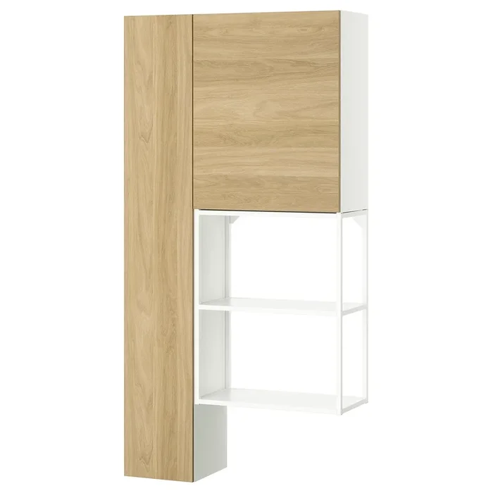 ENHET Storage combination, white/oak effect, 90x32x180 cm (35 3/8×12 5/8×70 7/8 “)