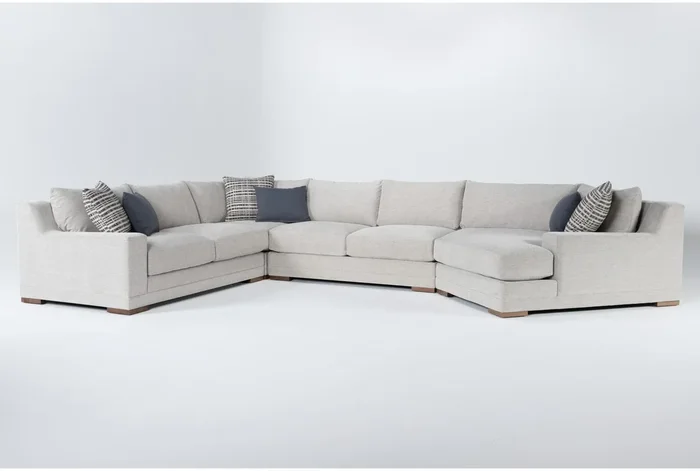 Everett Grey Chenille 179″ Fabric 4 Piece Sectional With Left Arm Facing Cuddler | Cuddler | Deep Seated