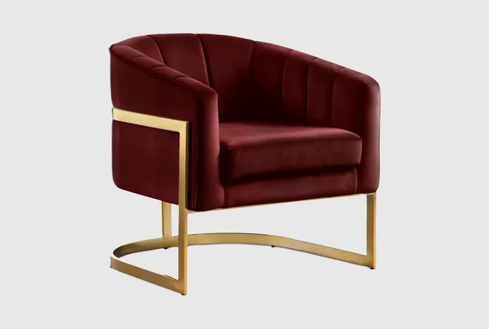 Francis Burgundy Red Velvet Accent Chair | Fabric