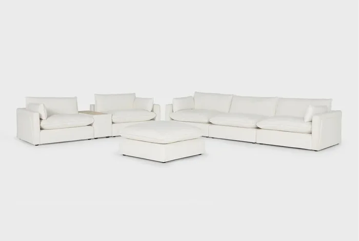 Getaway White Modular Sofa & Console Loveseat Set With Cocktail Ottoman | Featuring Crypton Performance