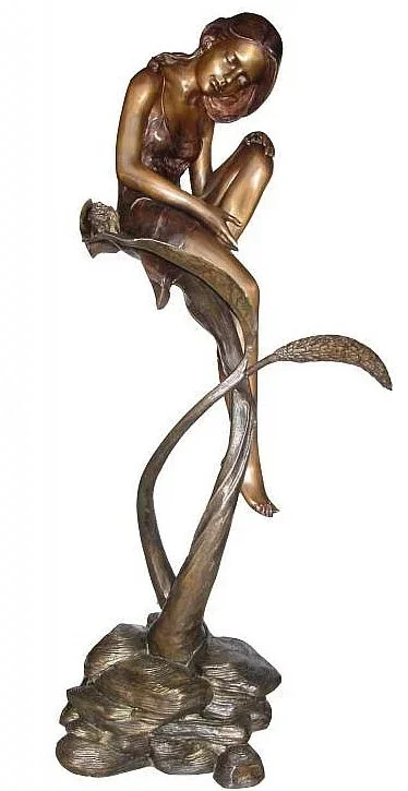 Graceful Bronze Sitting Girl Garden Statue