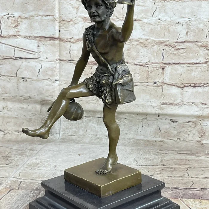Greek Roman God of Wine Dionysus Bacchus Bronze Sculpture Statue on Marble Base