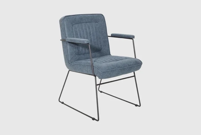 Gt Navy Blue Faux Leather Arm Chair with Black Sled Base | Solid | Polyurethane