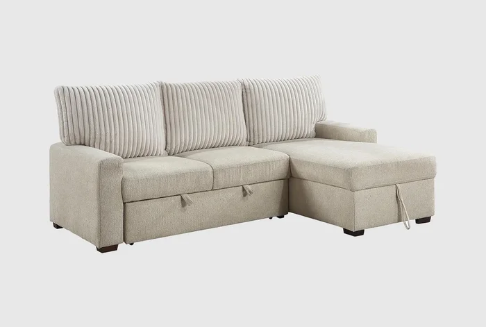 Haliday Beige 2 Piece Convertible Futon Sleeper Sectional With Right Arm Facing Storage Chaise with Storage