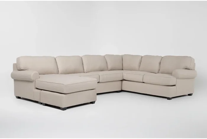Hampstead II Beige Linen 140″ 2 Piece Sectional With Left Arm Facing Sofa Chaise | Fabric | Rolled Arms