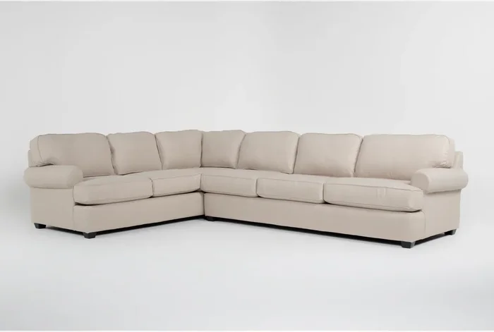 Hampstead II Beige Linen 140″ 2 Piece Sectional With Right Arm Facing Queen Sleeper Sofa | Fabric | Rolled Arms