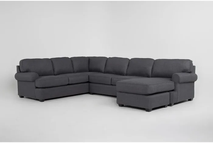 Hampstead II Blue 140″ 2 Piece Sectional With Right Arm Facing Queen Sleeper Sofa Chaise | Fabric | Rolled Arms