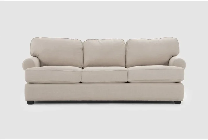Hampstead II Linen Fabric Beige 97″ Sofa | Rolled Arms | Loose Reversible Back