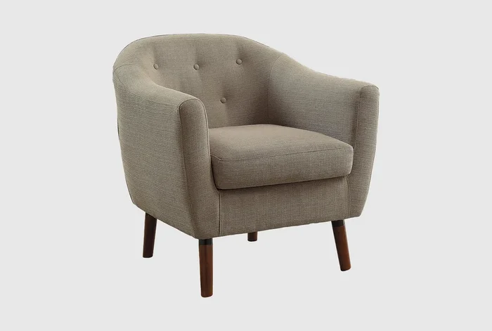 Heaton Beige Fabric Accent Barrel Arm Chair | Club | Lounge | Reading | Curved | Tufted
