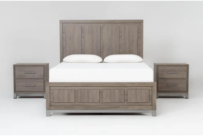 Hendricks King Grey Wood 3 Piece Bedroom Set With 2 2-Drawer Nightstands