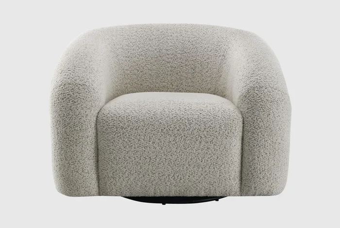 Irma Grey Boucle Fabric Wood Swivel Arm Chair | Curved