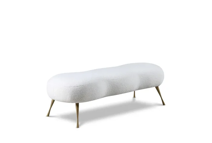 Iver White Faux Sheepskin Fur Upholstered Bedroom Bench | Entryway