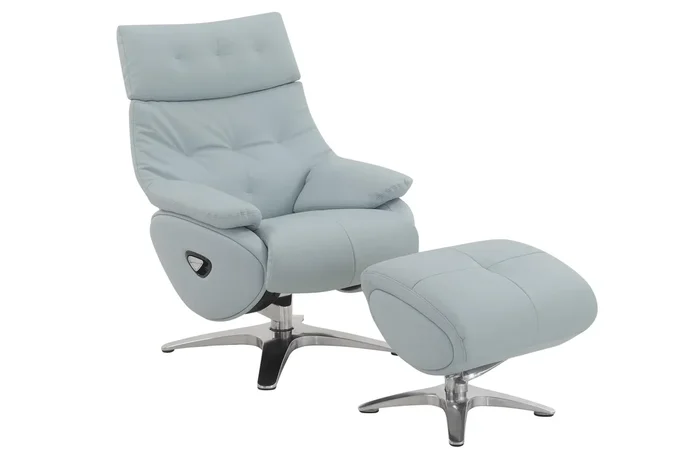 Janaya Accent Chair W Swivel & Ottoman Babyblue Top Grain Leather