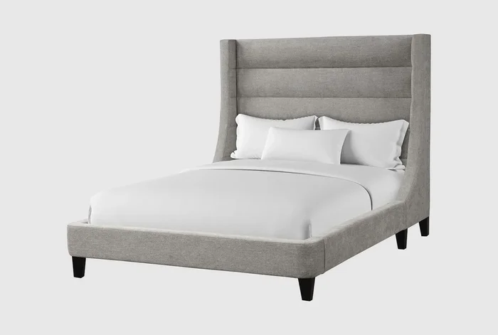 Jeremy Grey King Fabric Upholstered Wingback Shelter Bed | Adjustable Base Compatible