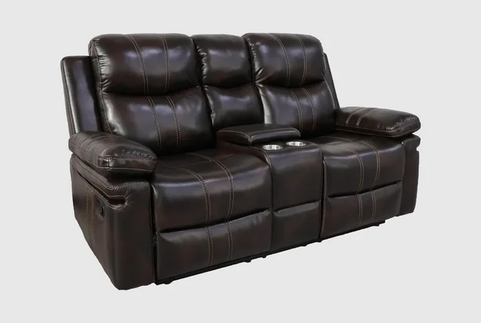 Kellen Brown Faux Leather 70″ Power Reclining Console Loveseat With Power Headrest