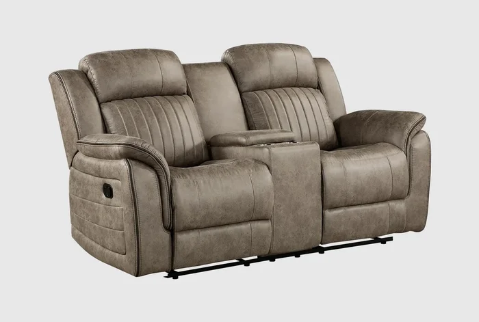Kirby Brown Polyester 74″ Manual Reclining Console Loveseat | Cup Holders | Fabric