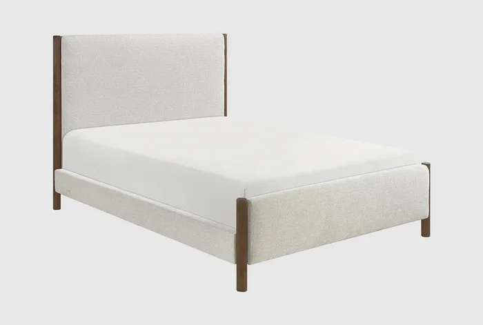 Landry Beige Queen Upholstered & Wood Platform Bed
