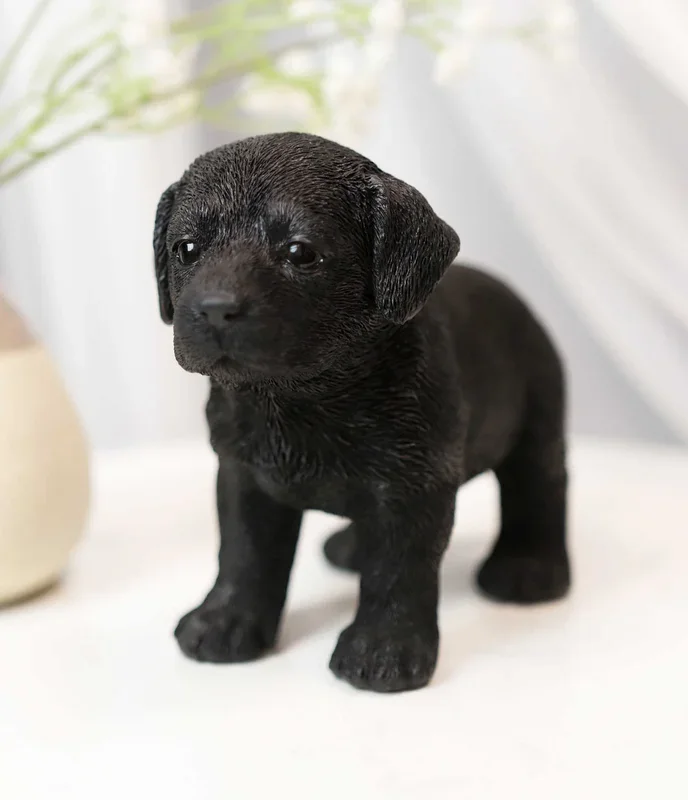 Lifelike Adorable Black Labrador Retriever Puppy Dog Statue 5″H Memorial Pet Pal