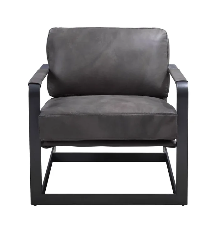 Locnos – Accent Chair – Gray Top Grain Leather & Black