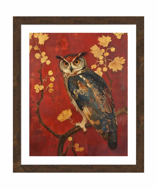 Majestic Watcher – Owl in Golden Foliage – Art Prints