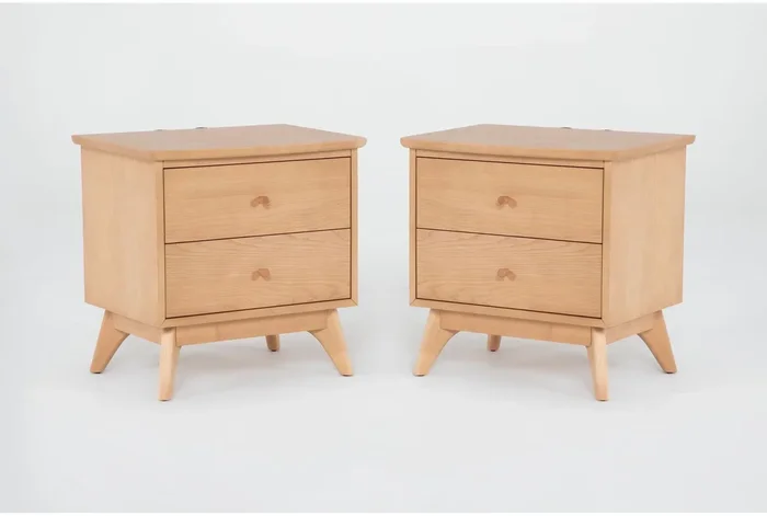 Mariko Natural Wood 2-Drawer Nightstand With USB Set Of 2 | Birch