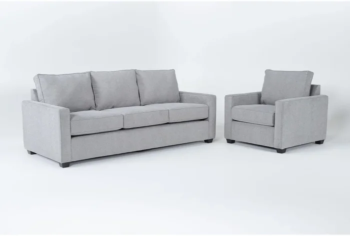 Mathers Oyster Grey Fabric 2 Piece Queen Memory Foam Sleeper Sofa Bed & Armchair Set