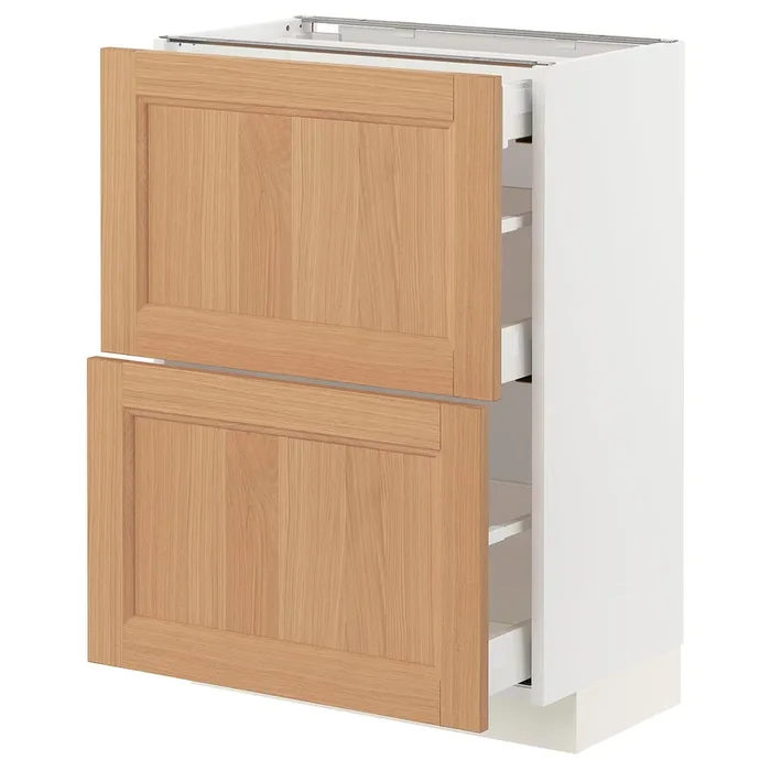 METOD / MAXIMERA Base cab with 2 fronts/3 drawers, white/Vedhamn oak, 60x37x80 cm (24x15x31 “)