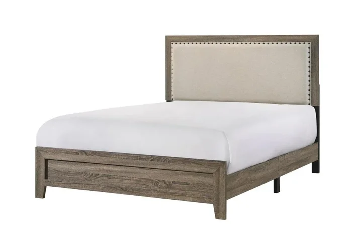 Milsie Grey King Upholstered Panel Bed | Nailhead