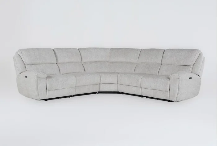 Neo Beige Ivory 5 Piece Power Reclining Modular Sectional With Power Headrest & USB | Adjustable Headrests | Symmetrical | Fabric