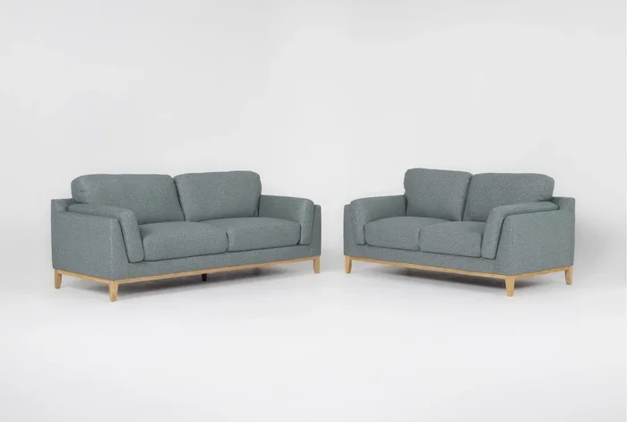 Newport Seafoam Blue Fabric 2 Piece Sofa & Loveseat Set