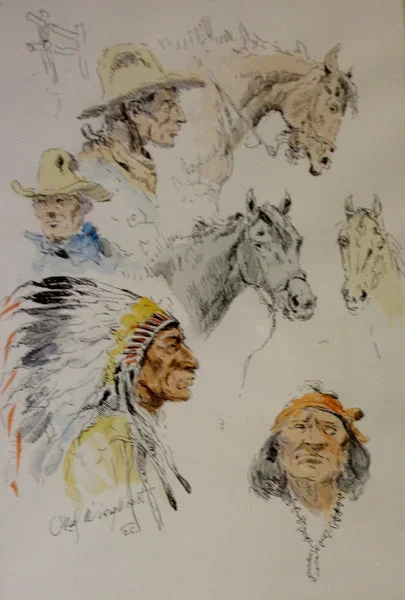 Olaf Carl Wieghorst, Page From His Sketchbook, Signed 1899-1988, #385 Sold