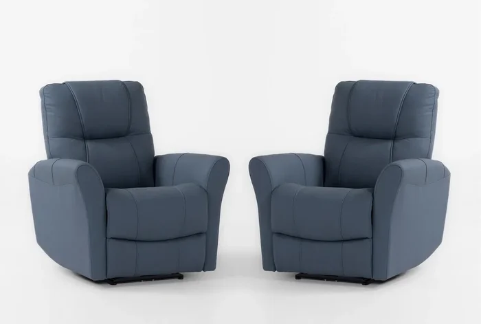Olson Blue Leather 36″ Power Zero Gravity Recliner With USB Set Of 2