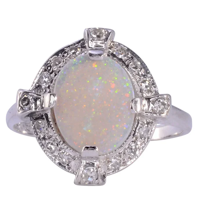 Opal & Diamond White Gold Ring