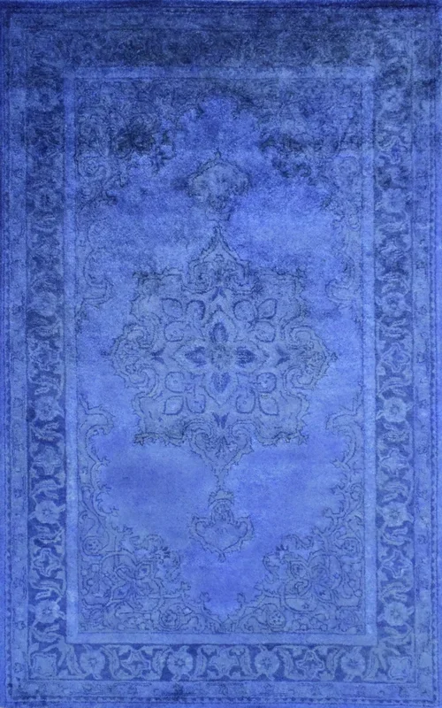 Overdyed Blue Traditional Persian Design Hand Tufted Wool Area Rug