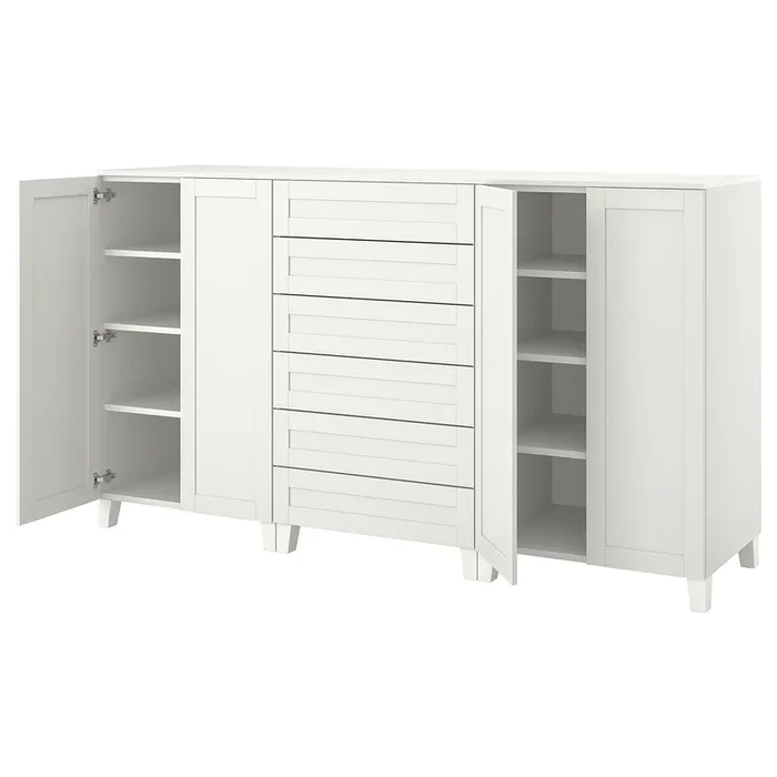 PLATSA Cabinet with doors and drawers, white/SANNIDAL white, 240x57x133 cm (94 1/2×22 1/2×52 3/8 “)