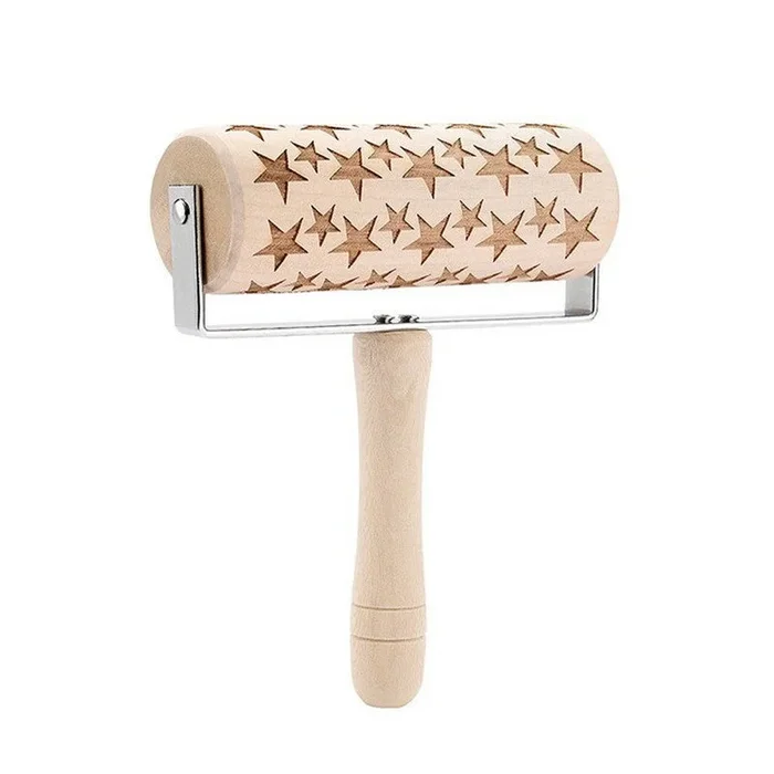 Push-Style Christmas Printed Embossing Rolling Pin Cookie Dough Stick Tool Baking Noodle Cake Engraved Roller