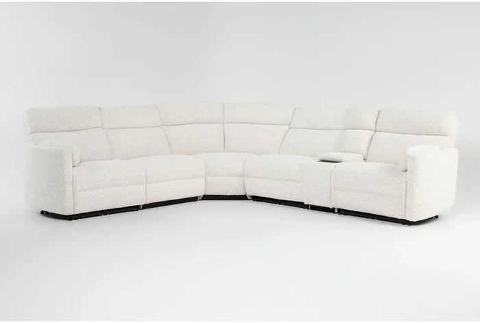 Rayna Snow White Ivory 6 Piece Power Reclining Modular Sectional With Console | Reversible | Performance Fabric | USB