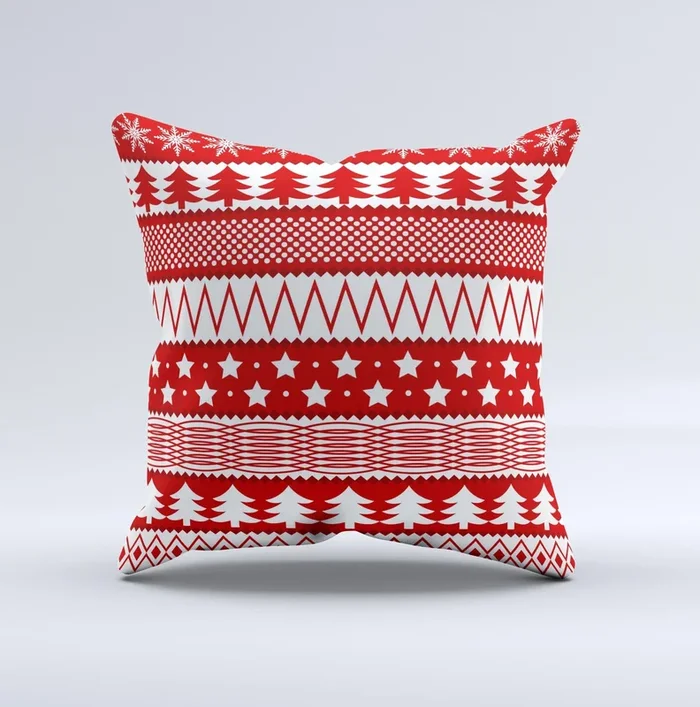 Red and White Christmas Pattern Ink-Fuzed Decorative Throw Pillow