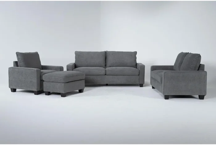 Reid Grey Fabric 4 Piece Living Room Set