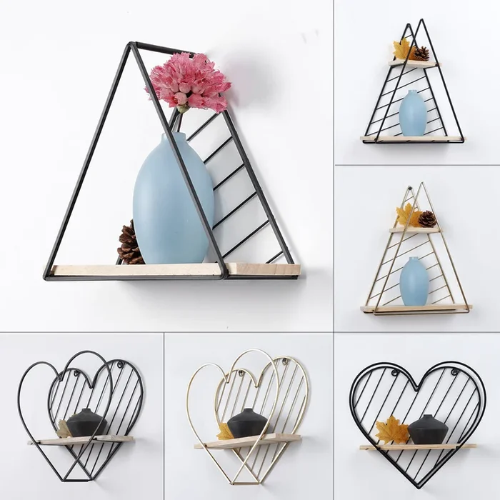 Retro Wall Mounted Hanging Iron Frame Bracket Wooden Industrial Style Storage Shelf Rack