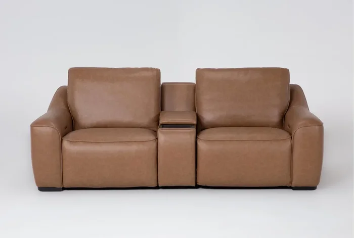 Ryker 3 Piece Leather Power Reclining Modular Console Loveseat With Power Headrest Storage & USB with Storage