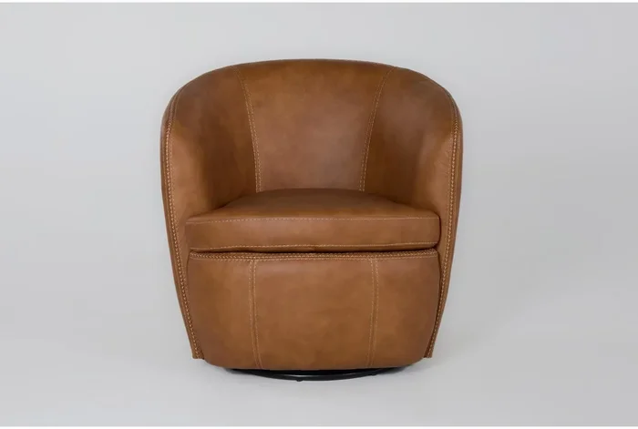 Santiago Vintage Caramel Brown Leather Swivel Barrel Club Chair | Curved | 100% Leather