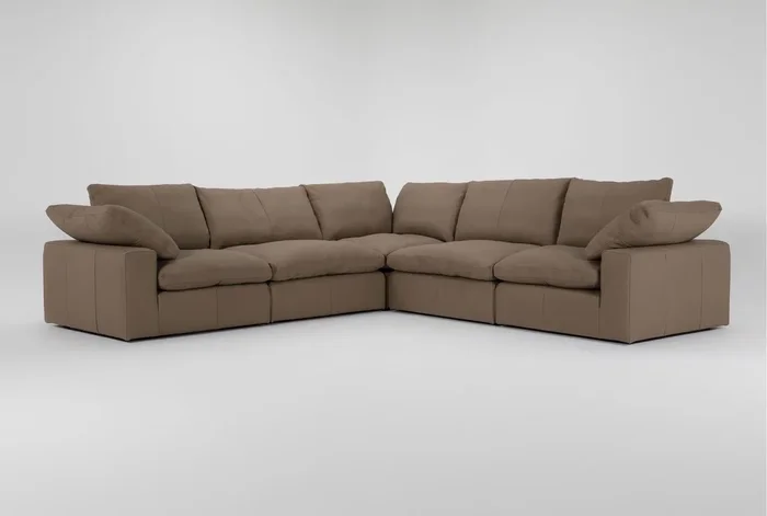 Satori Camel Brown Natural Leather 5 Piece Modular L-Shaped Sectional with 3 Corners & 2 Armless Chairs