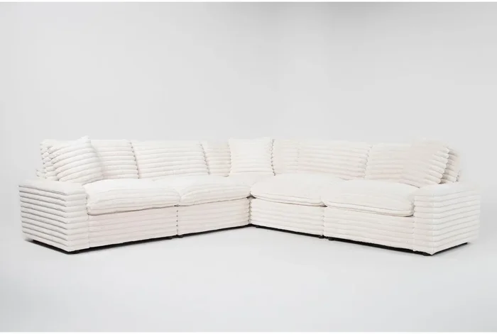 Serenity Fluffy Cream Corduroy 137″ Oversized 5 Piece L-Shaped Sectional