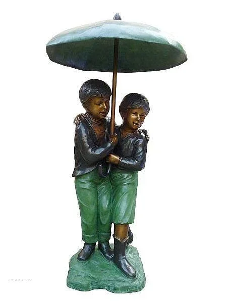 Sharing an Umbrella Boy & Girl Bronze Fountain Statue